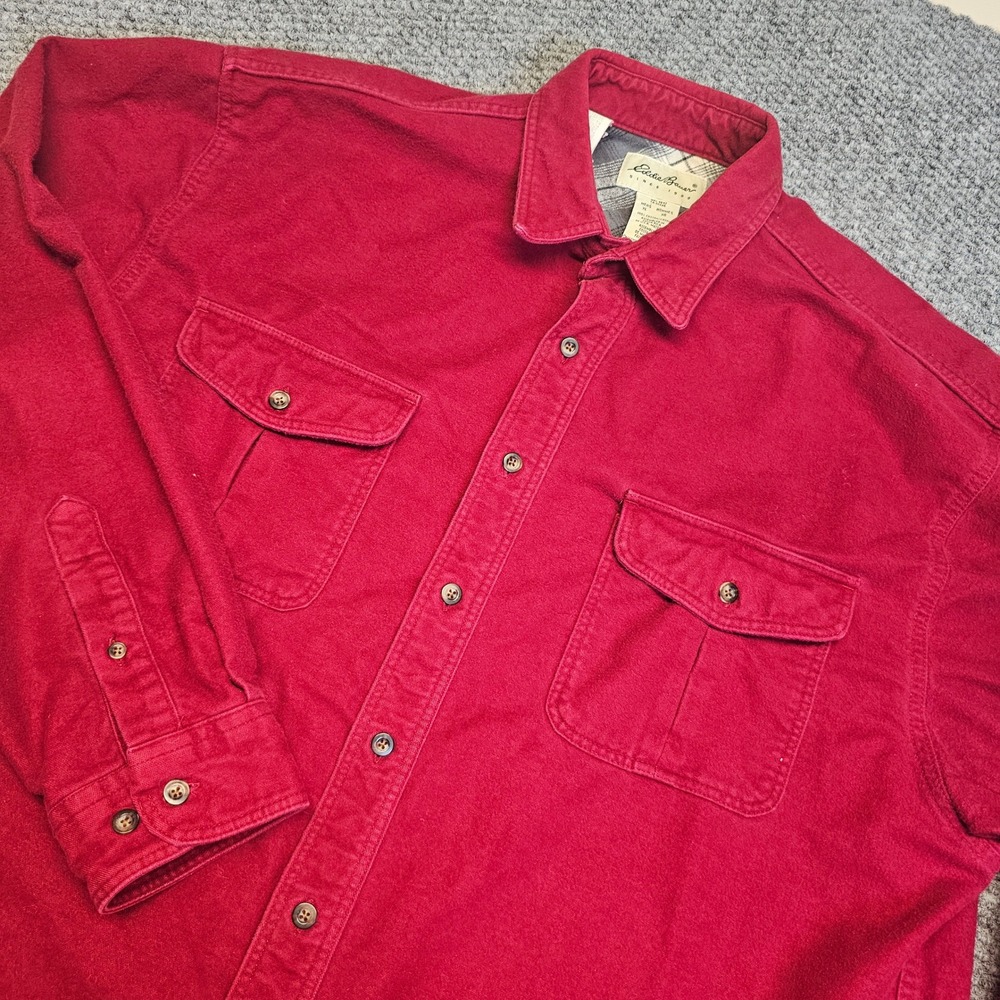 Eddie Bauer Mens XL Red Long Sleeve Flannel‎ Button Up Shirt Pockets Shacket